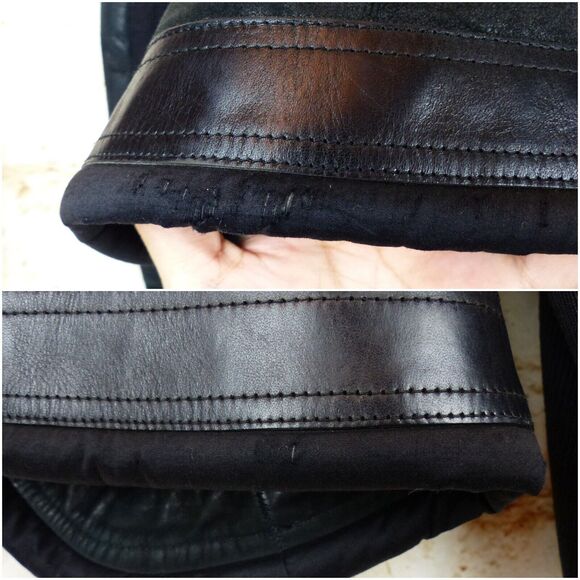 Rick Owen Distress Lamb Leather Jacket Women 6US Black Open Front Goth Y2K FLAWS - Picture 12 of 15